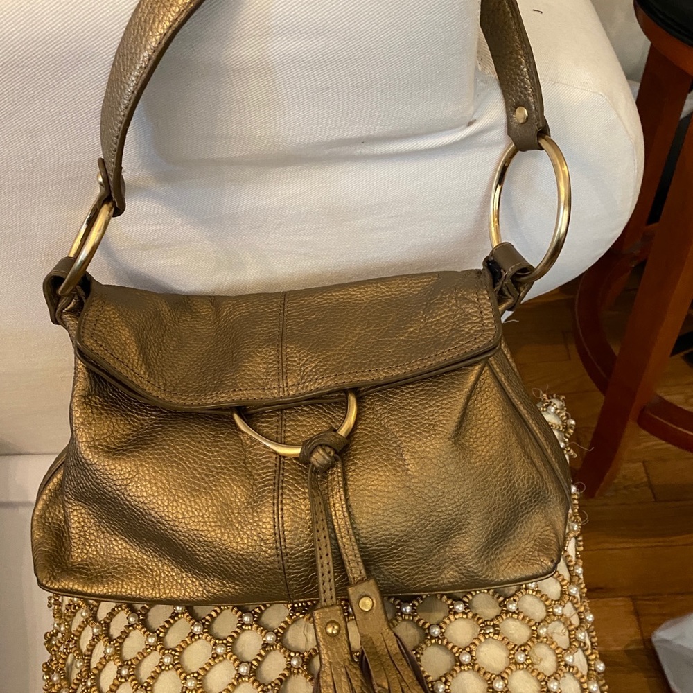 NWOT Alfani Metallic Gold Tone Shoulder Bag